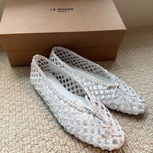 Le Monde Beryl White Woven Flats NEW